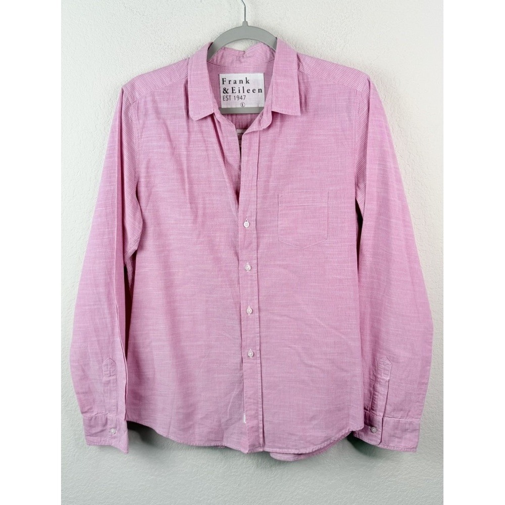 Frank & Eileen Barry Shirt Sz L Pink Striped Italian Cotton Button Down Preppy